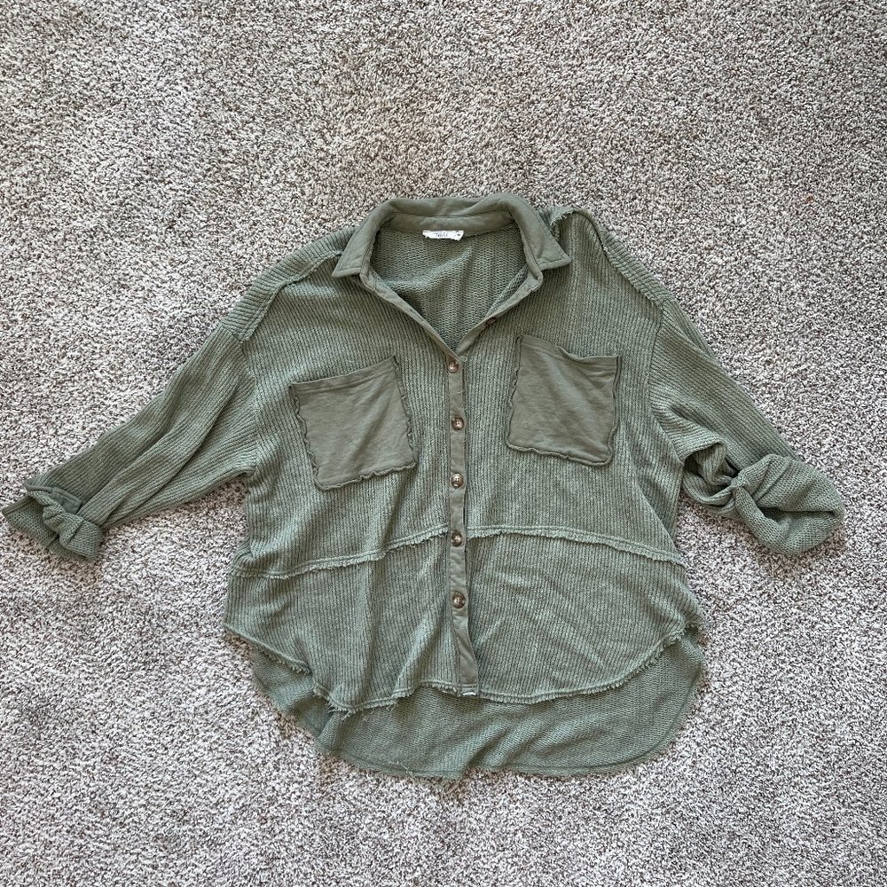 Talulah Oversized Button Down Top - Olive Green